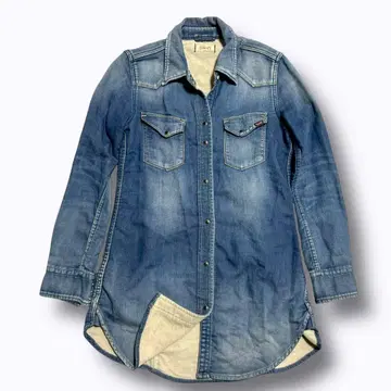 YANUK 야누크 데님 셔츠 롱 기장 일본제 스트레치 S 여성용