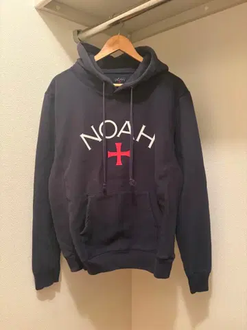 NOAH 네이비 로고 후드티 후디 M