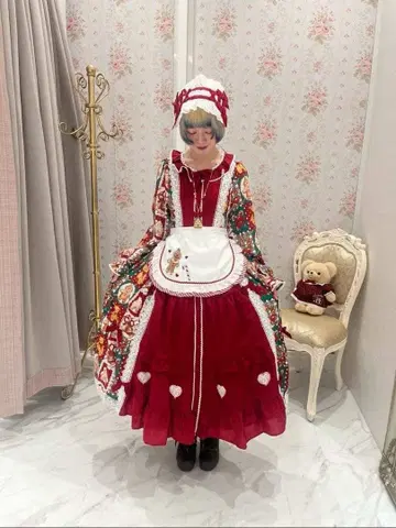 Chalmiere 크리스마스 패턴 원피스 에이프런 택 포함 새상품