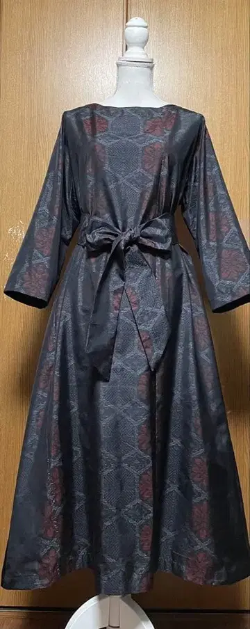 기모노 리메이크 오시마 A라인 원피스 동일 원단 끈 리본 벨트 포함