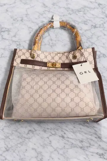 GRL 2Way 파우치 포함 대나무 핸들 모노그램 패턴 백