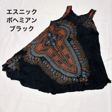 슬리브리스 튜닉 보헤미안 에스닉 아시안 비대칭 블랙
