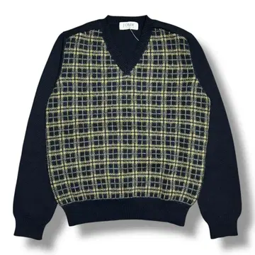 00s J.CREW V넥 니트 스웨터 체크 무늬 새상품