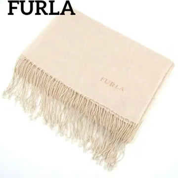 FURLA 훌라 머플러 스톨 베이지 로고 브랜드 프린지 라이트 브라운