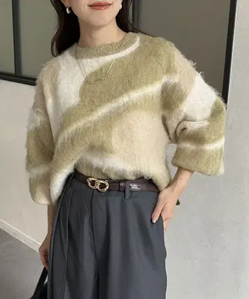 thevon 뉴앙스 패턴 샤기 니트