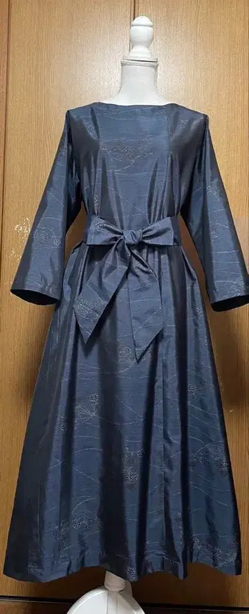 기모노 리메이크 오시마 A라인 원피스 리본(동일 원단 끈 벨트) 포함