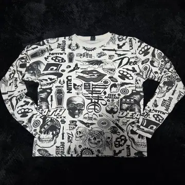 NITRO 스컬 프린트 긴팔 T셔츠 스케이트 스트릿