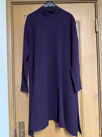 요건 레일 퍼플 터틀넥 니트 원피스 튜닉