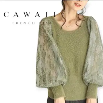 cawaii FRENCH PAVE*벌룬 레이스 슬리브 샤기 니트