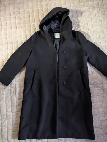 나노 유니버스 롱 코트 후드 부착 네이비