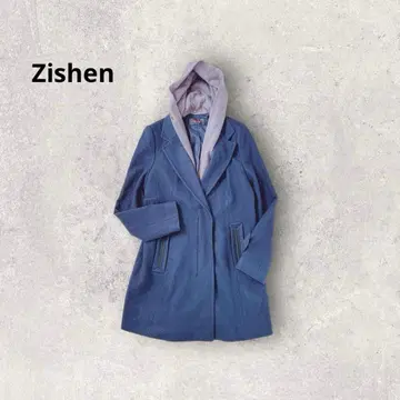 지셴 후드 부착 코트 울 혼방 하프 지퍼 아우터 캐주얼