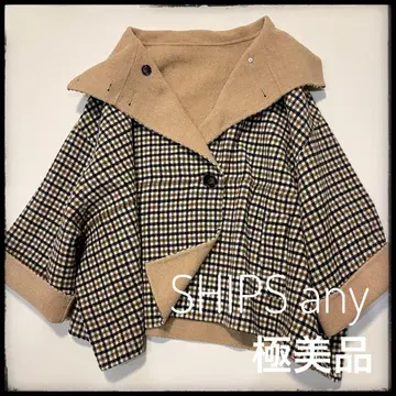 SHIPS any 리버 스탠드 카라 판초 숏 코트 베이지