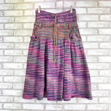 월드 바자르 플레어 스커트 구제 의류 보더 허리밴딩 끈 면 100