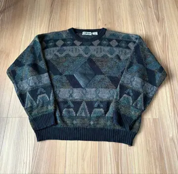 URBAN WORKS 빈티지 총 패턴 니트 가죽 절개 한국제