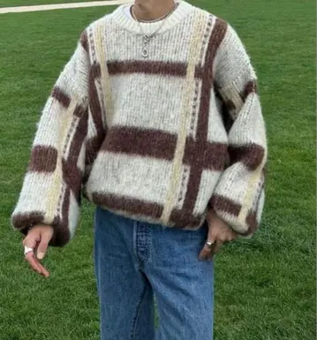 nugu 체크 모헤어 라이크 볼륨 니트