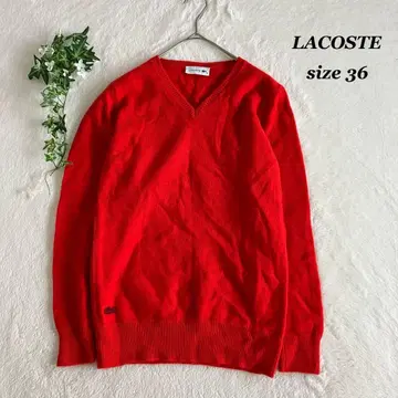 LACOSTE 라코스테 (36) V넥 니트 스웨터 클래식 디자인 빨간색