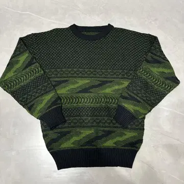 기하학 패턴 니트 스웨터 그린 계열