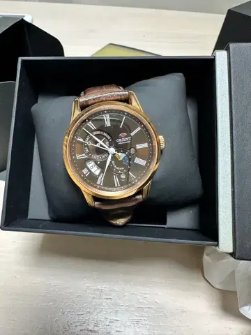 ORIENT 자동 와인딩 손목시계 브라운 가죽