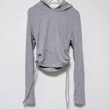 그레이 후드 부착 리브 후드티 [ M ]