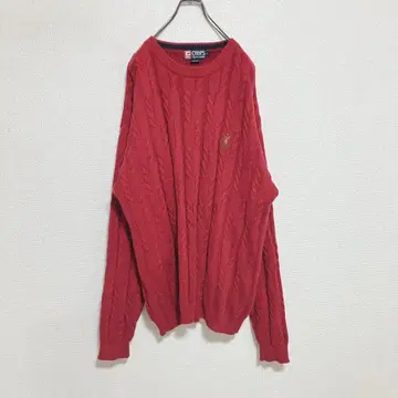 [로고 자수] CHAPS 챕스 랄프 로렌 케이블 니트 스웨터 빨간색 L