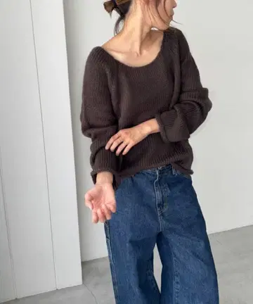 새상품 CANAL JEAN El mar 래글런 보트넥 니트 브라운