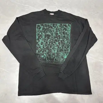 Hanes 블랙 맨투맨 그린 프린트