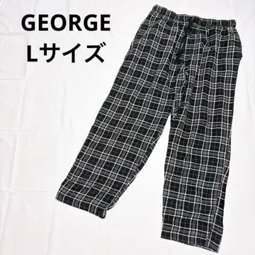 [ L 사이즈 ] GEORGE 체크 무늬 이지 팬츠 허리밴딩 블랙