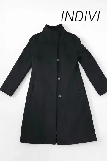 INDIVI 인디비 캐시미어 혼방 롱 코트 스탠드 카라 40 블랙