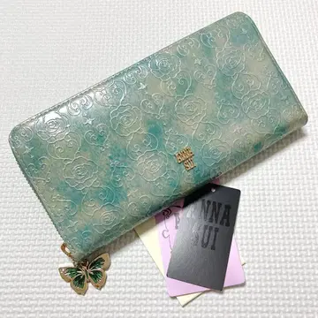 미사용 ANNA SUI 라운드 지퍼 장지갑 에메랄드 버터플라이 참 포함