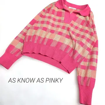 [ AS KNOW AS PINKY ] 핑크 폴로 니트 긴팔 체크 무늬