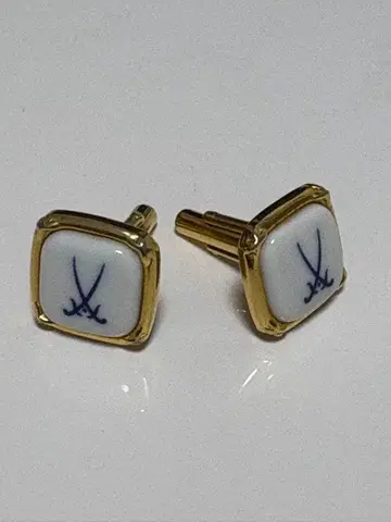 마이센 스퀘어 커프스 링크 화이트 골드