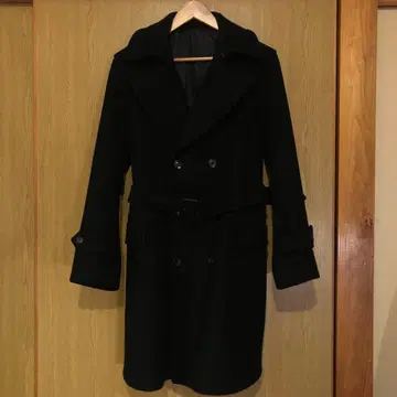 Scye 블랙 더블 브레스트 멜톤 코트 벨트 포함 M