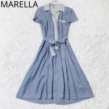 마레라 셔츠 원피스 허리 리본 페미닌 캐주얼 블루 42