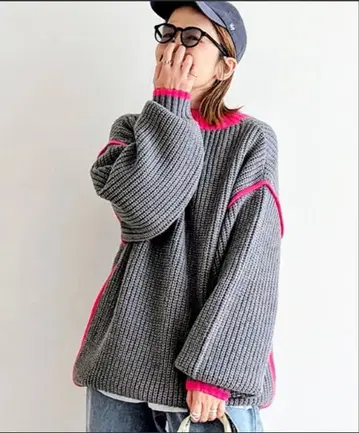 [ notch. by yui ] 오버 사이즈 바이컬러 니트 그레이