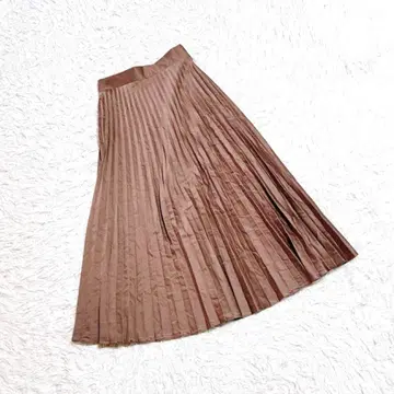 [ SUNDAY ] 롱 플리츠 스커트 플레어 허리 뒷부분 밴딩 브라운