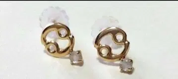 골드 후프 귀걸이 크리스탈 장식 새상품급 K10