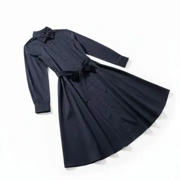 UNIQLO 네이비 셔츠 원피스 긴팔 허리 리본 포함
