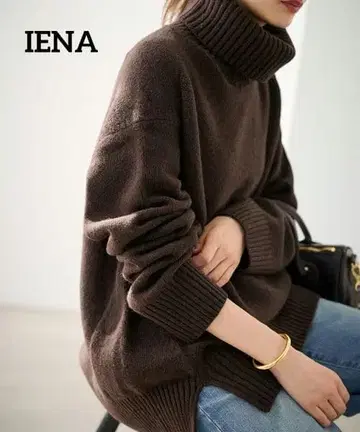 IENA 이에나 AQUA 하이넥 와이드 풀오버 울 캐시미어 브라운
