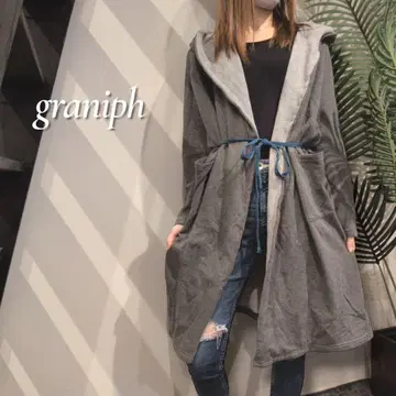 graniph 롱 가운 가디건 조임 리본 후디