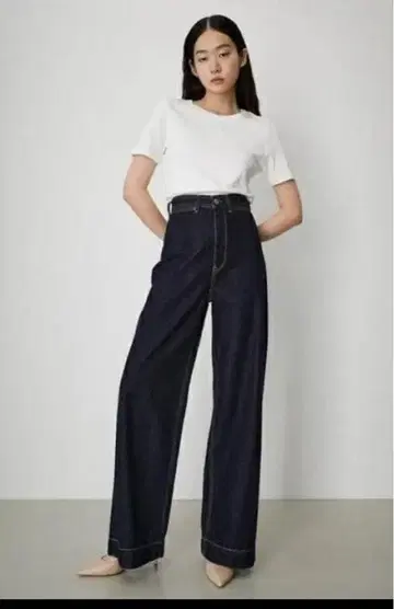 다크 데님 와이드 팬츠 하이웨스트