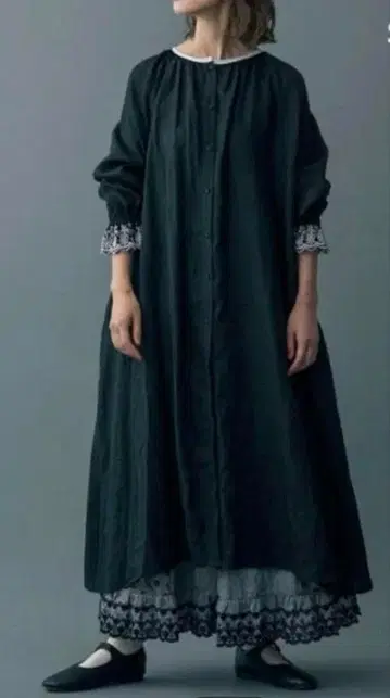 Samansa Mos kazumi 콜라보 2way 소매 자수 린넨 원피스