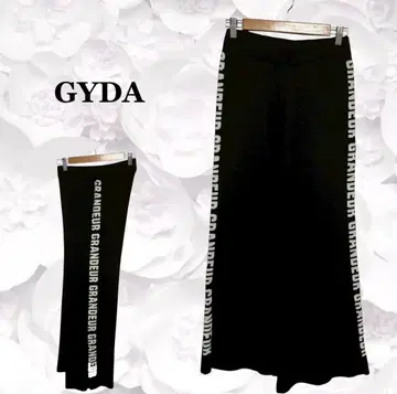 [ 제이다 ] 팬츠 리브 니트 [ F ] 블랙 블랙 로고 허리밴딩 와이드