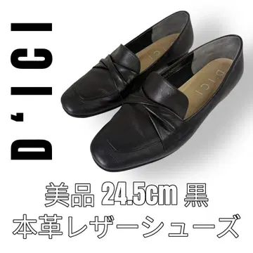 D ICI 디시 24.5cm 가죽 슬립온 로퍼 블랙 리본