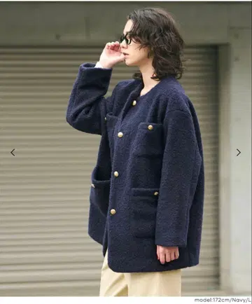 coca 푸들 금장 버튼 노카라 코트 네이비 M