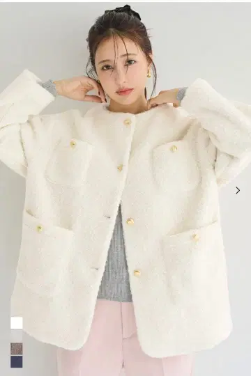 coca 푸들 금장 버튼 노카라 코트 아이보리 M