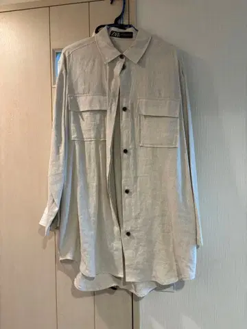 ZARA 린넨 베이지 긴팔 셔츠 2포켓