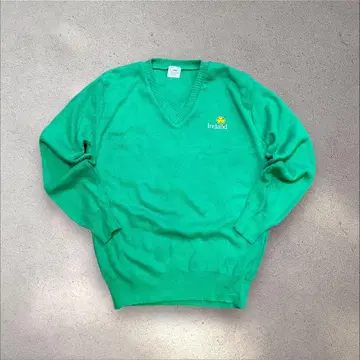 [ 초레어 아일랜드제 ] 빈티지 V넥 니트 자수 로고 그린 빅 루즈
