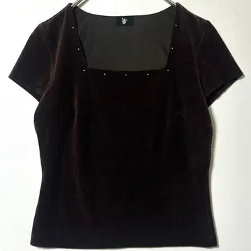 벨로아 티셔츠 M 브라운 스퀘어넥 Y