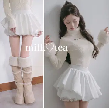 다리치 택 포함 새상품 볼륨 벌룬 미니 스커트 화이트 프리