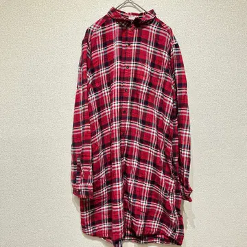 M330 [유니클로] 체크 무늬 셔츠 원피스 면100% 넉넉함 편안함